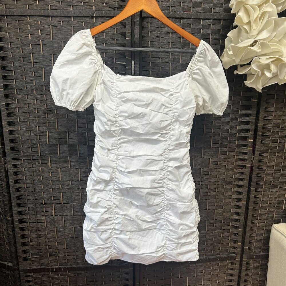 Superdown Revolve White Scratch Ruched Mini Dress Size Small